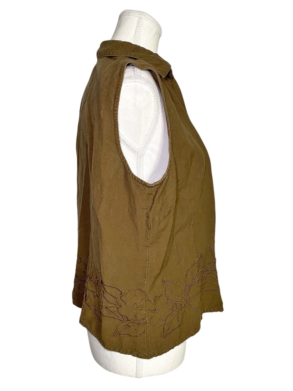 Norton McNaughton Y2K Earthy Linen Blend Floral Embroidered Button-Down Top - Picture 3 of 13